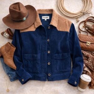 Idyllwind by Miranda Lambert Corduroy Western Jacket Blue Tan Colorblock Medium